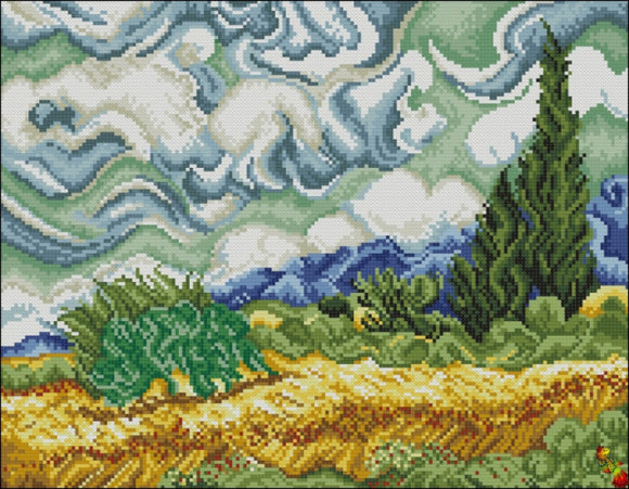 Bead Embroidery Kit Wheatfield with Cypress Van Gogh