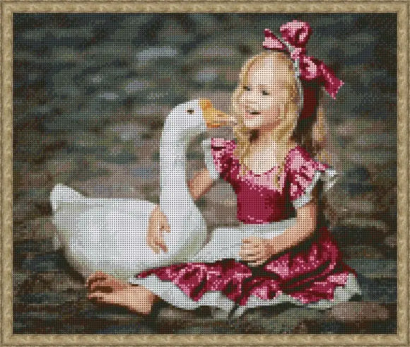 Bead Embroidery Kit, DIY bead picture, Needlepoint Beading baby girl goose beadwork, beaded, beads cross stitch, stamped embroidery pattern