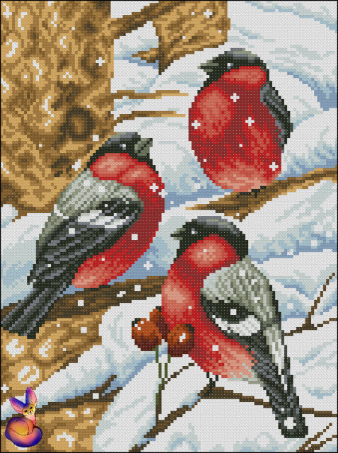 Bead Embroidery Kit Bullfinches in the snow