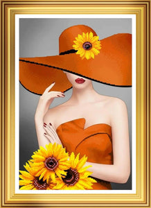 Woman orange hat Bead embroidery kit