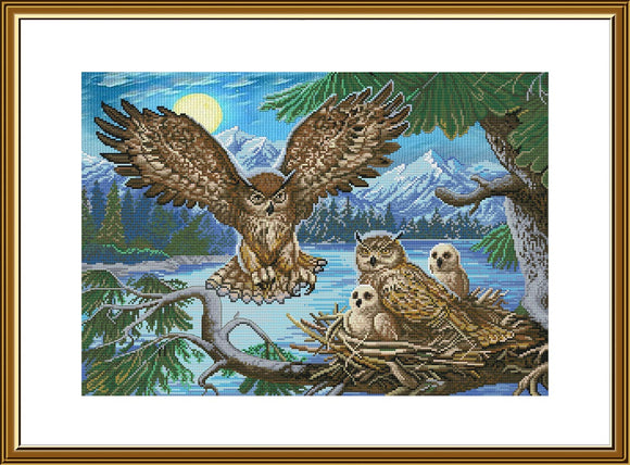 Family OWL Cross Stitch Kit Nova Sloboda