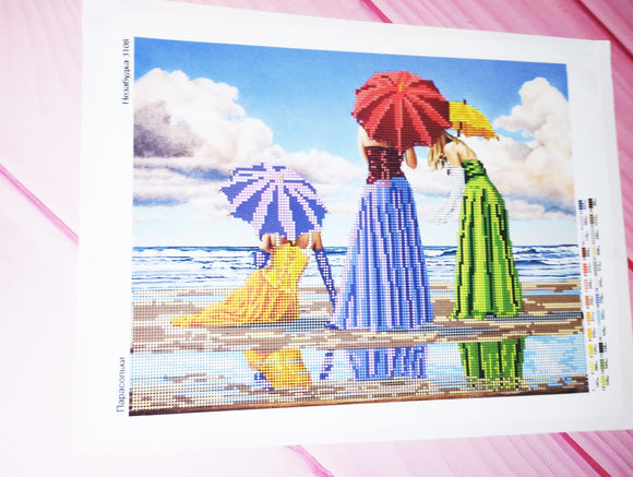 Girls with umbrellas Bead embroidery kit