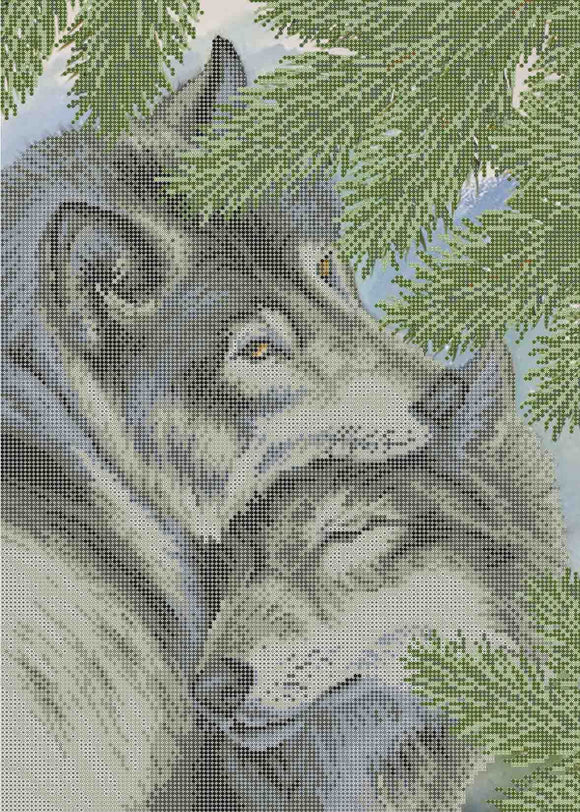 Bead Embroidery Kit Wolves in a pine forest
