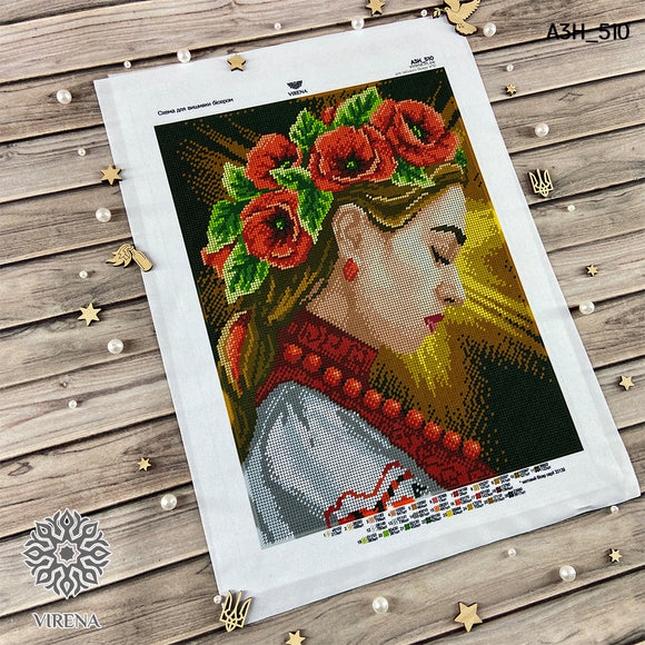 Bead Embroidery kit girl in a flower wreath