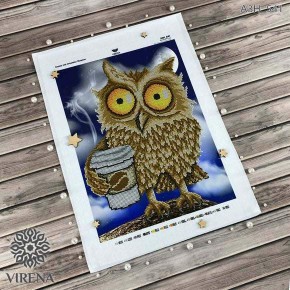 Bead Embroidery kit owl and coffee