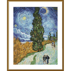 Kit for embroidery thread on white canvas "Road with cypresses" Van Gogh Nova Sloboda