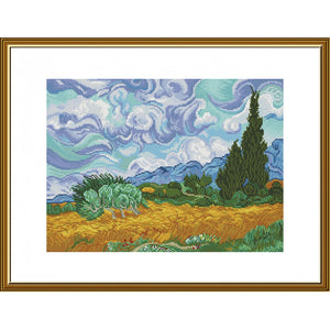 Kit for embroidery thread on white canvas "Wheat field with cypress trees" VAN GOGH DIY Nova Sloboda