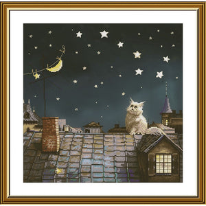 cat and stars Cross Stitch Kit Nova Sloboda