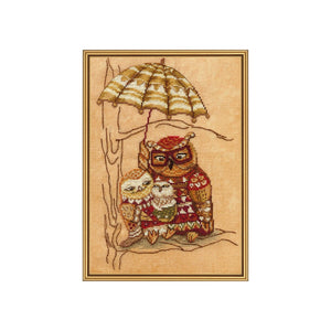 Owls under an umbrella Cross Stitch Kit Nova Sloboda