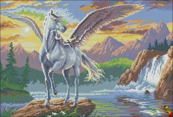 DIY Bead Embroidery Pegasus at the waterfall