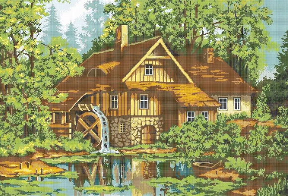 Bead EMBROIDERY Old mill in summer