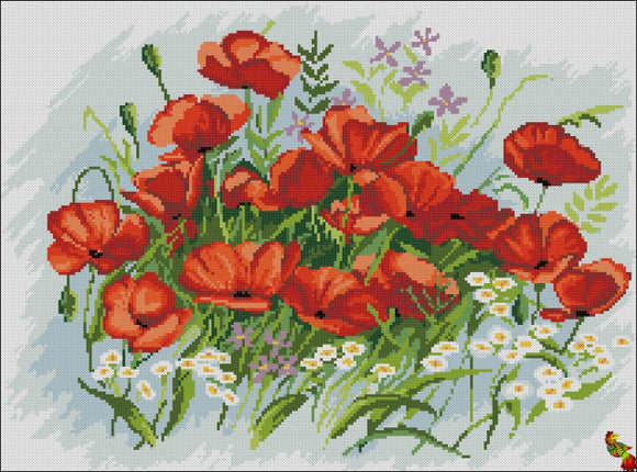 DIY Bead Embroidery kit Scattered poppies