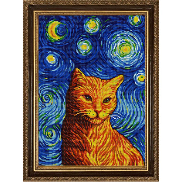 Bead Embroidery Kit Needlepoint Van Gogh cat