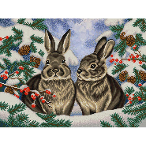 Bead Embroidery Kit Needlepoint winter rabbits