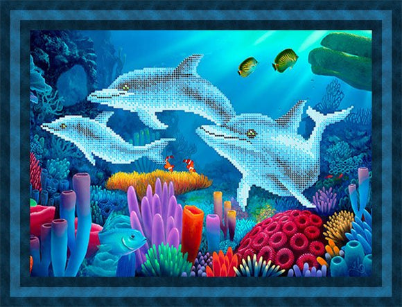 Bead Embroidery Kit dolphins underwater