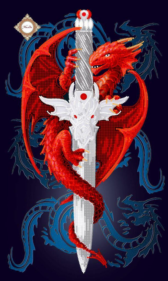 Beads embroidery kit DIY Power of fire Сeltic dragon Dagger sword