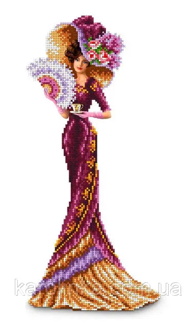 DIY Bead Embroidery Kit victorian era Venetian lady in a hat