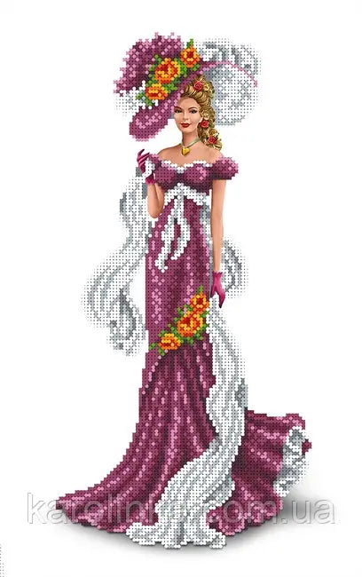 DIY Bead Embroidery Kit victorian era Venetian lady in a hat