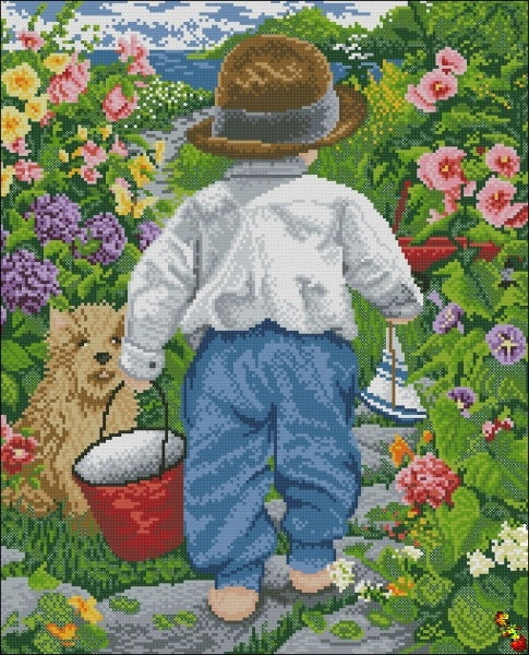 Bead Embroidery kit The boy in the garden