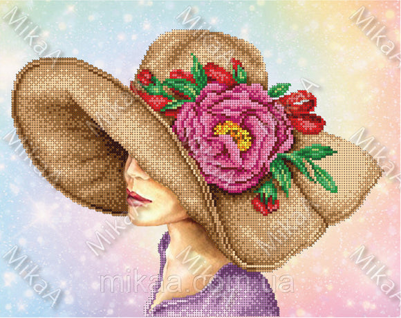 Bead Embroidery DIY Kit Beading Woman in flowers hat