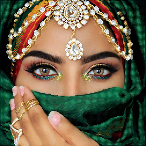 Beads embroidery kit oriental india woman east oriental eyes - Marlena.shop