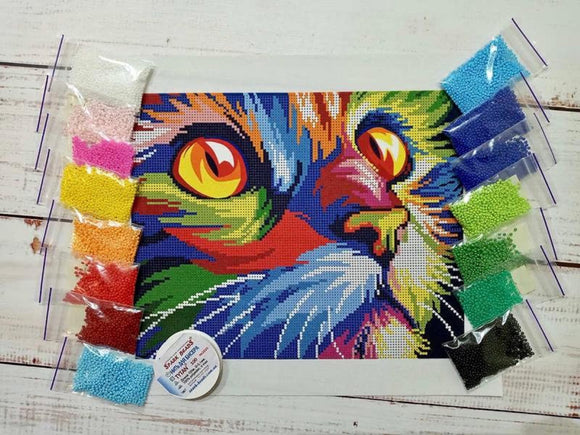 Bead Embroidery Kit colored cat