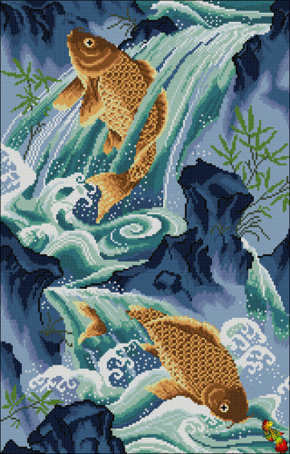 DIY Bead Embroidery KIT A pair of golden carp