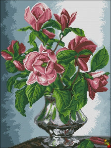 DIY Bead Embroidery kit Magnolia in a silver vase