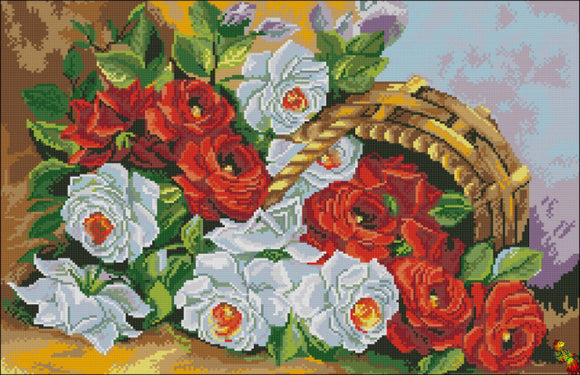 DIY Bead Embroidery Kit White and red roses