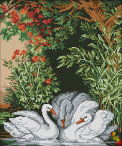 DIY Bead Embroidery kit Oriental landscape with swans