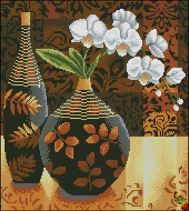 DIY Bead Embroidery kit Golden still life with orchids