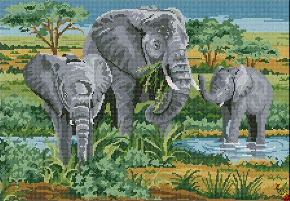 DIY Bead Embroidery KIT A family of elephants