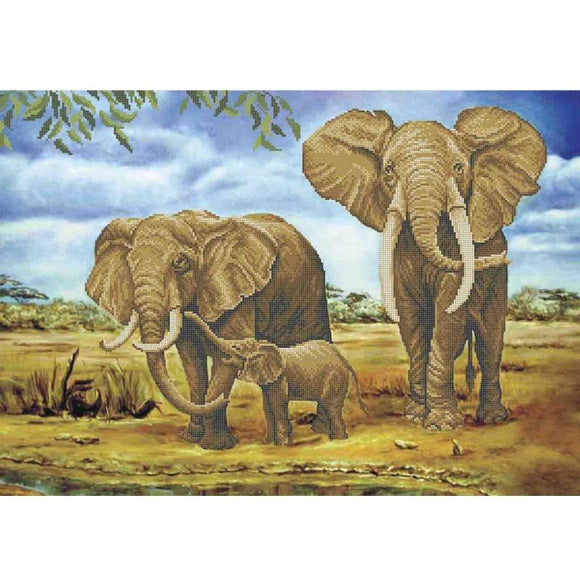 Bead Embroidery Kit DIY picture ELEPHANT FAMILY - Marlena.shop