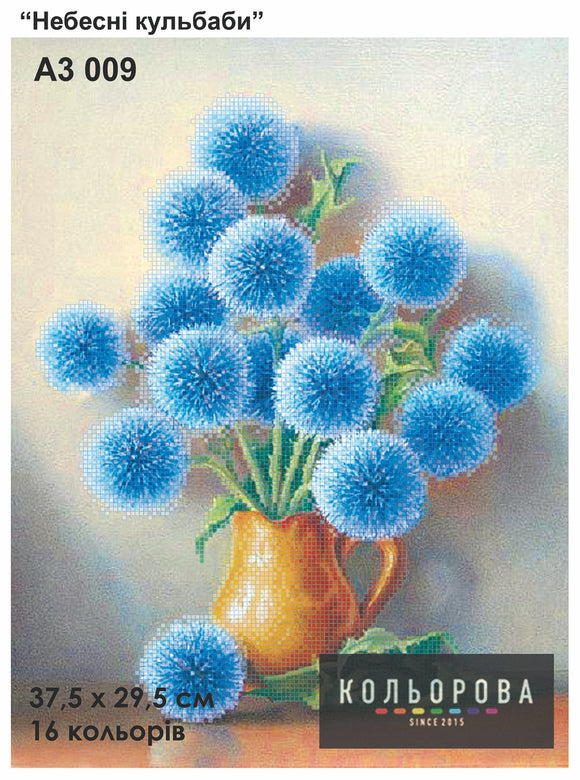 Beads embroidery kit DIY blue dandelions