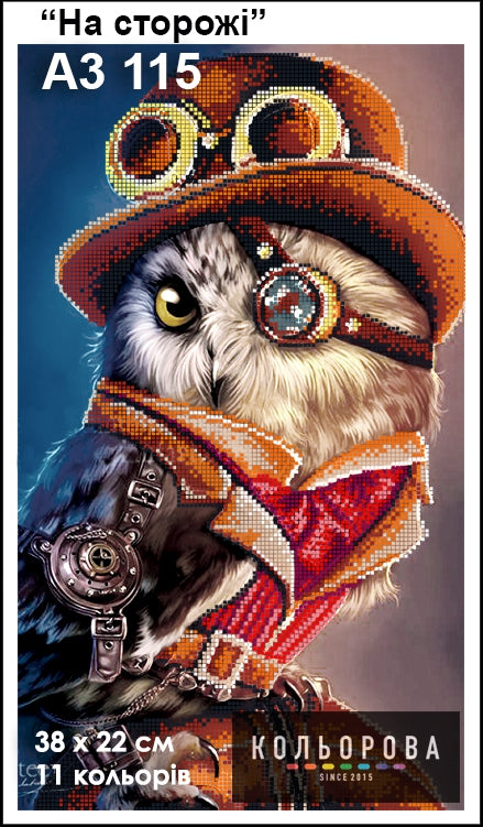 Beads embroidery kit DIY OWL IN A HAT