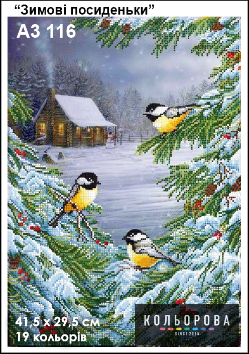 Beads embroidery kit DIY winter tits