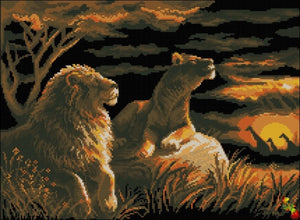 DIY Bead Embroidery Kit Lions in the rays of an African sunset