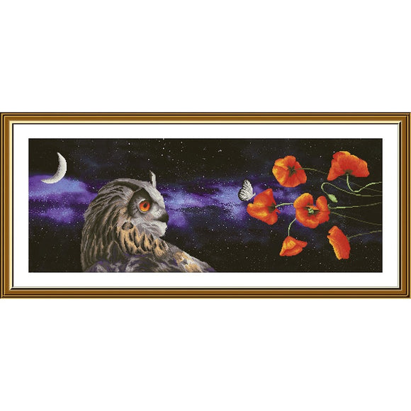 Cross Stitch Kit OWL BUTTERFLY FLOWERS Nova Sloboda