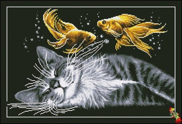 DIY Bead Embroidery Kit CAT AND GOLDFISH