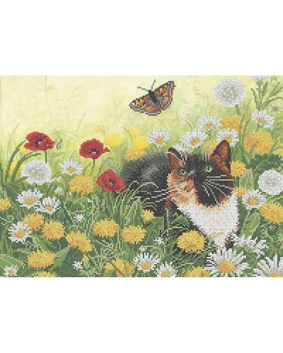 Bead Embroidery Kit DIY cat in flowers beads - Marlena.shop