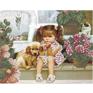 Bead Embroidery Kit baby girl add dog Beadwork - Marlena.shop