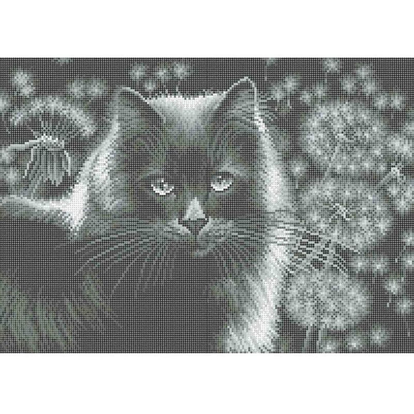 Bead Embroidery Kit DIY picture CAT IN Dandelions - Marlena.shop