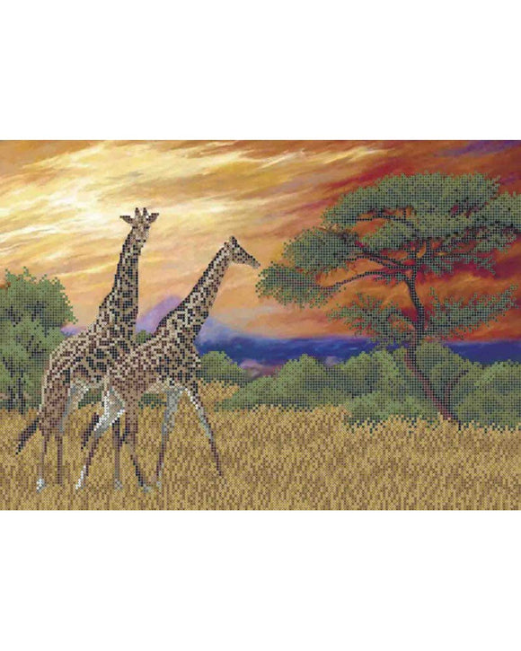 Bead Embroidery Kit DIY beadwork giraffes in the savannah - Marlena.shop