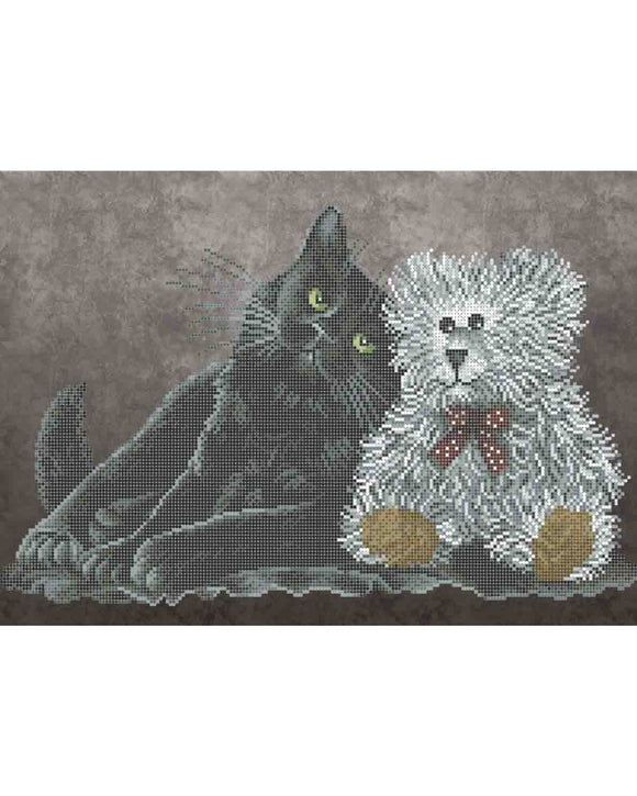 Bead Embroidery Kit DIY CAT WITH A BEAR - Marlena.shop