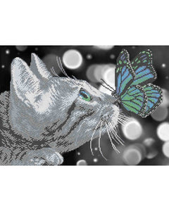 Bead Embroidery Kit DIY cat with bow tie - Marlena.shop