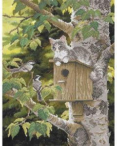 Bead Embroidery Kit DIY cat and birds - Marlena.shop