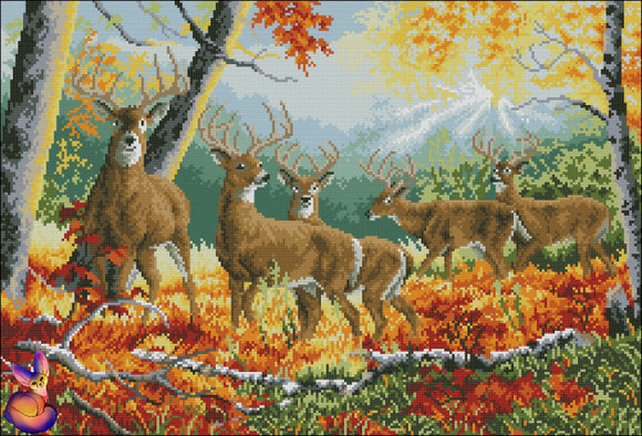 Bead Embroidery Herd of deer in autumn gold