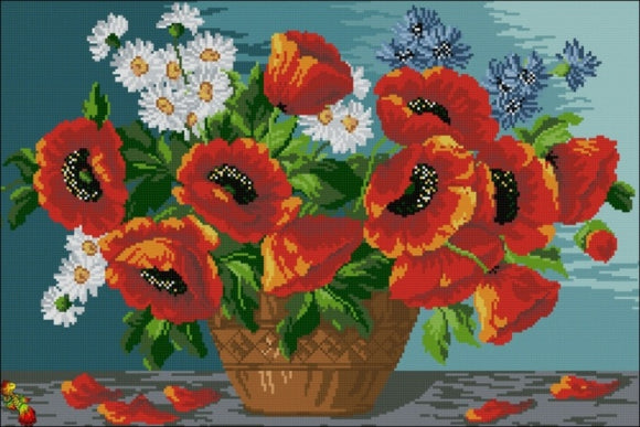 DIY Bead Embroidery kit A bouquet of Garden Glory poppies