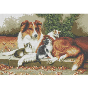 Bead Embroidery Kit DIY picture collie dog and cats - Marlena.shop