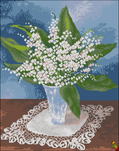 Lilies of the valley on a lace napkin DIY Bead Embroidery kit